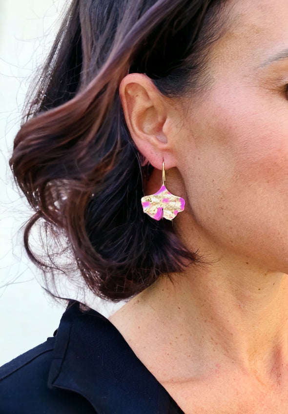 Hand painted Ginkgo Drop Earrings - 3 color choices