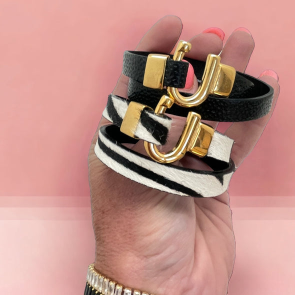 Horseshoe Leather Bracelet Wrap - 4 color choices
