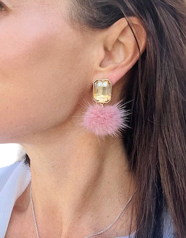 Crystal Pom Pom Earrings - Blush