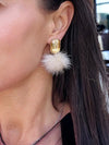 Crystal Pom Pom Earrings - Beige