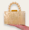 Beaded Handle Acrylic Box Clutch - Pearl