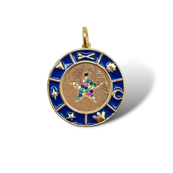 Enamel Star Coin Pendant - Blue