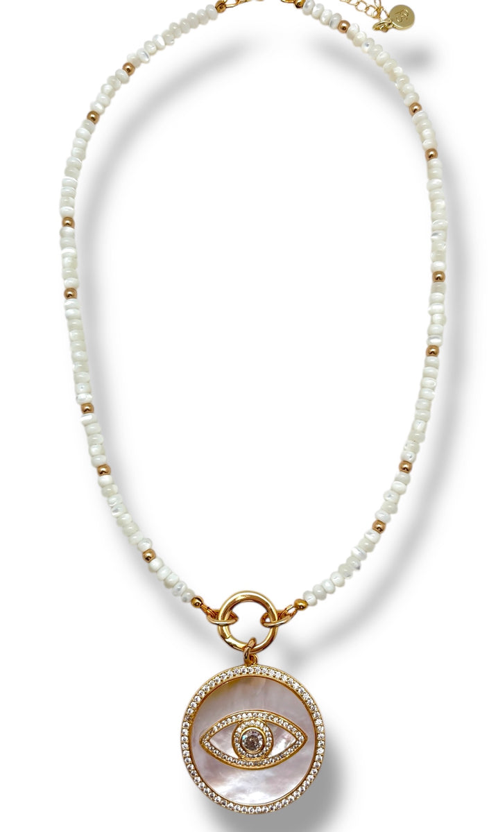 Collier 'Devil Eye' Avec Perles - Neuf Avec étiquettes - Blanc Et Perle - Bijou Tendance