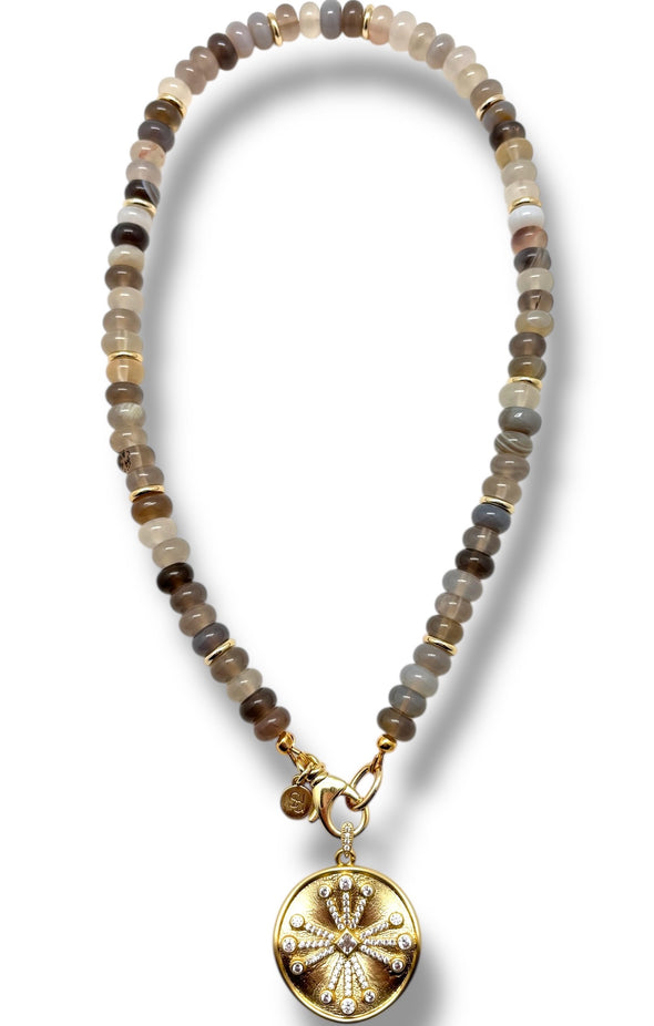 Grey Jade Beaded Necklace