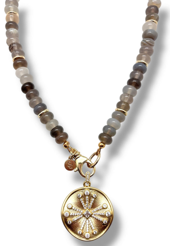 Grey Jade Beaded Necklace