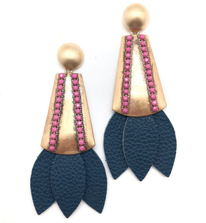 Tinsley Leather Earrings Navy