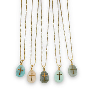 Stone Cross Necklace - 3 colors